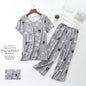 Pajama Sets for Women Summer Short Sleeve Plus Size Lightweight Sleepwear Suit Cute Fresh Homewear 2pcs Suits