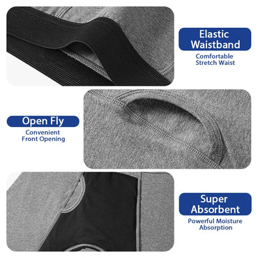 3pcs Men Incontinence Boxer Brief Overnight Maximum Absorbency Anti-Leak Underwear Breathable Bladder Control Comfort Daily Male