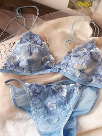 French Niche Lingerie Set Embroidered Mesh Triangle Cup Wireless Bralette Retro Lace Thin Sexy Comfortable Bra USA Tushy MOYISU