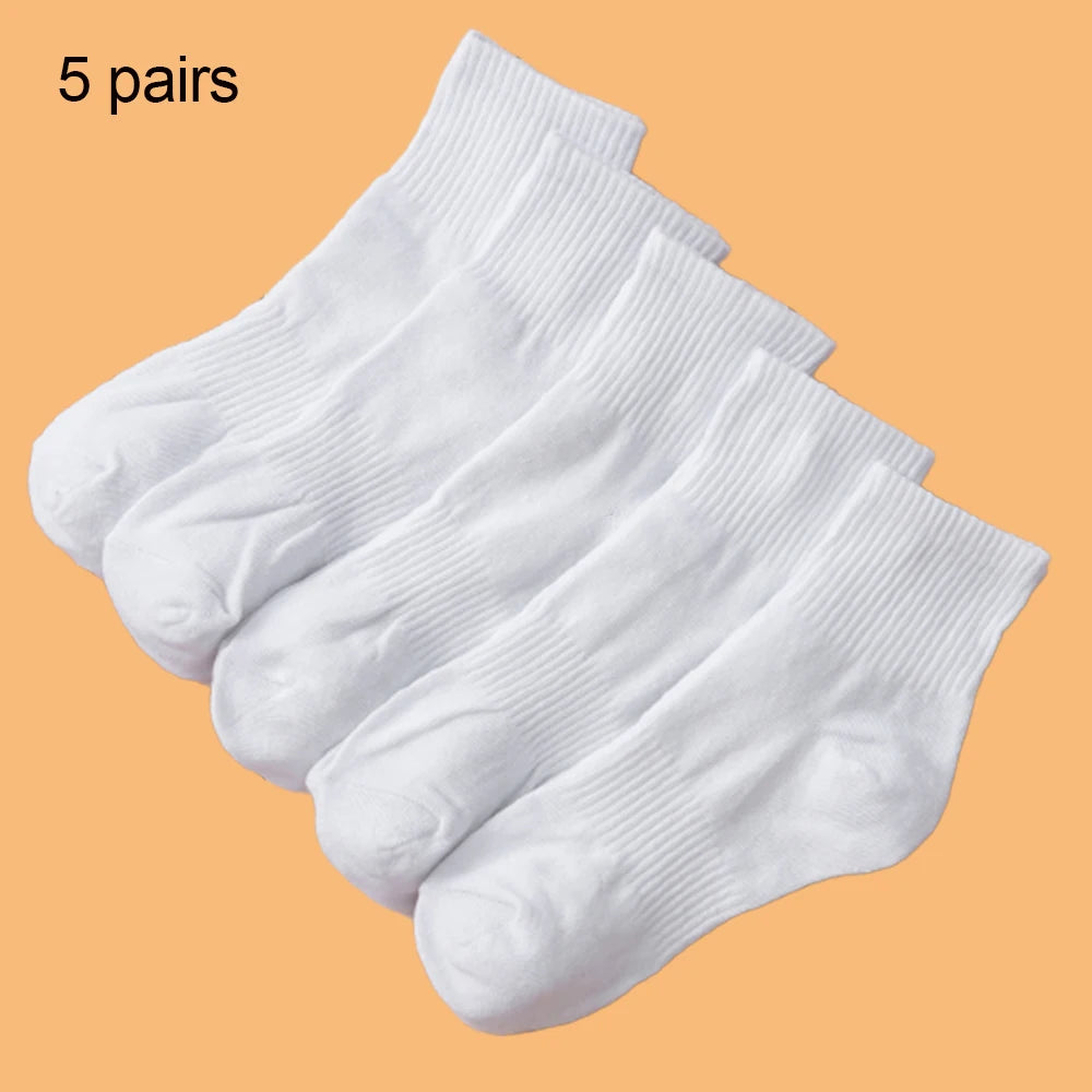 5 Pairs Fashionable Steady Solid Colour Black White Mens Socks Summer Autumn Vintage Student Boys Short Mens Low Ankle Socks