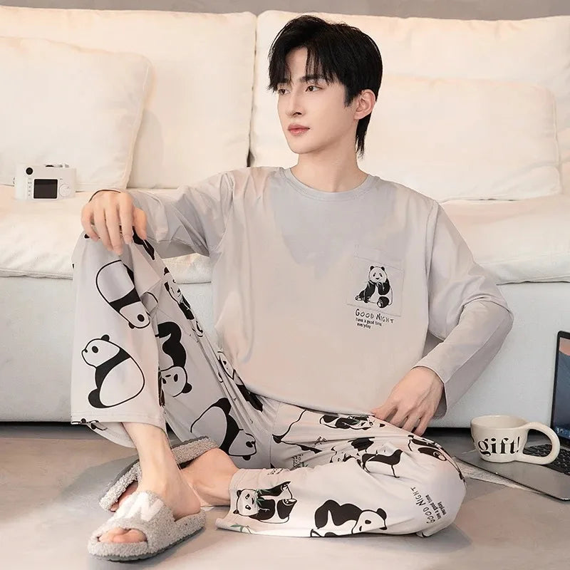 Autumn Cotton Pijama for Men Plus Size 3XL Lounge Pyjamas Set Male 2 Pieces Set Sleepwear Sleeping Top Pant Home Suit 2022