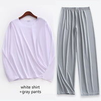 Large Size Men Ice Silk Pajamas Solid Shirt & Pants 2Pcs Pijamas Sleep Set Thin Home Clothing Sleepwear Summer Nightwear Suit