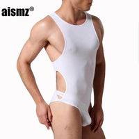 Aismz male corset ice silk bodysuit men masculino buckle one-piece underwear shapewear for men jumpsuit faja reductora hombre