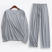 Large Size Men Ice Silk Pajamas Solid Shirt & Pants 2Pcs Pijamas Sleep Set Thin Home Clothing Sleepwear Summer Nightwear Suit