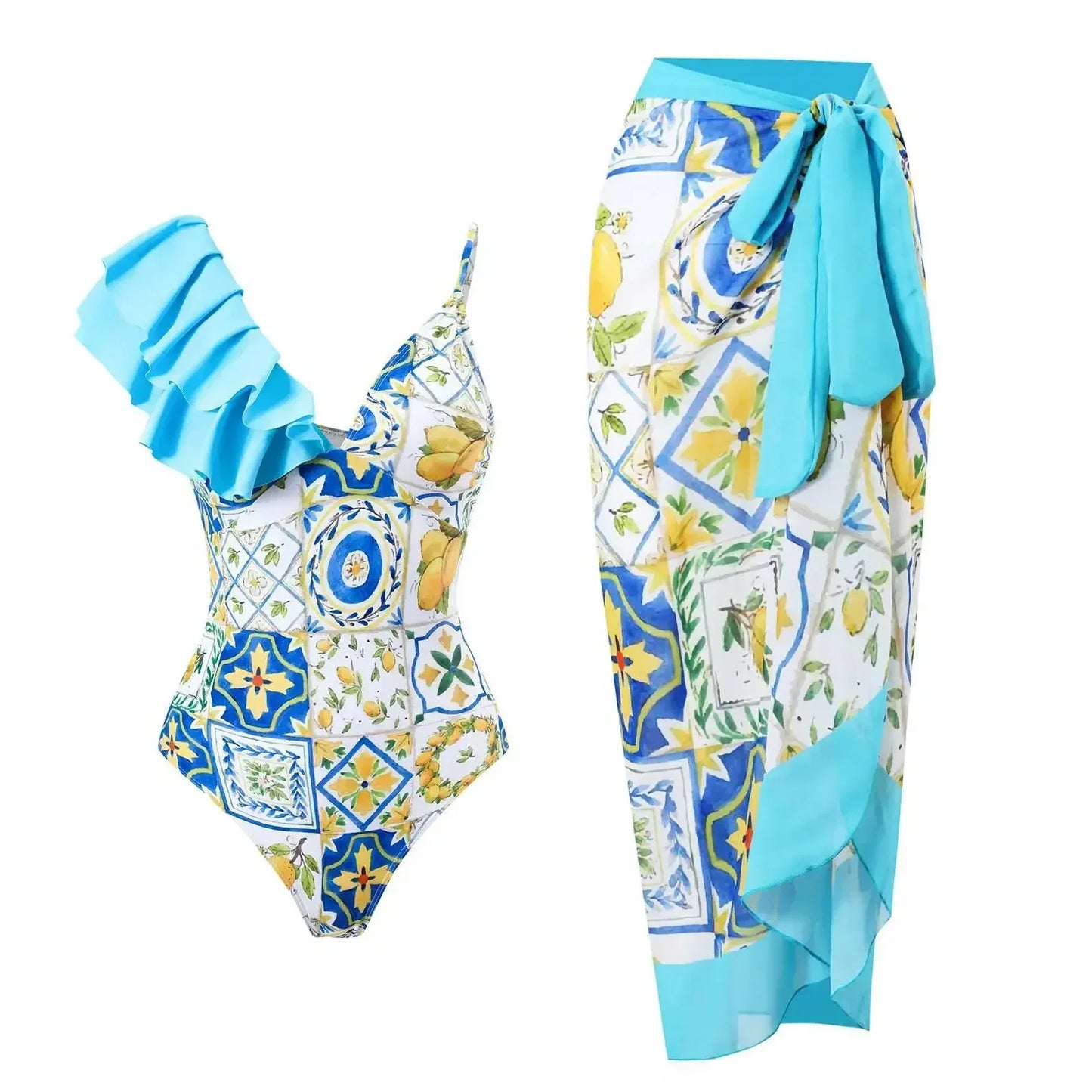 2026 New 2-Piece Women Bikini Set Bodysuit Skirt Cover Ups Sets Women Swimsuit Bandage Bathing Fashion Print Splice Beach Suit