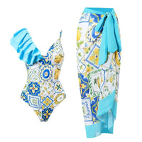2026 New 2-Piece Women Bikini Set Bodysuit Skirt Cover Ups Sets Women Swimsuit Bandage Bathing Fashion Print Splice Beach Suit