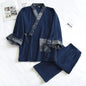 New Men's Cotton Pajama Sets Japanese Kimono Plus Size Long Sleeve Pant Suit Casual Comfortable Home Service Two-piece Sleepwear