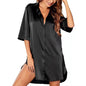 Elegant Satin Nightshirt Solid Lapel Button-Up Shirt Dress Breathable Fabric Smooth Texture Charming Women's Nightgown Sleepwear