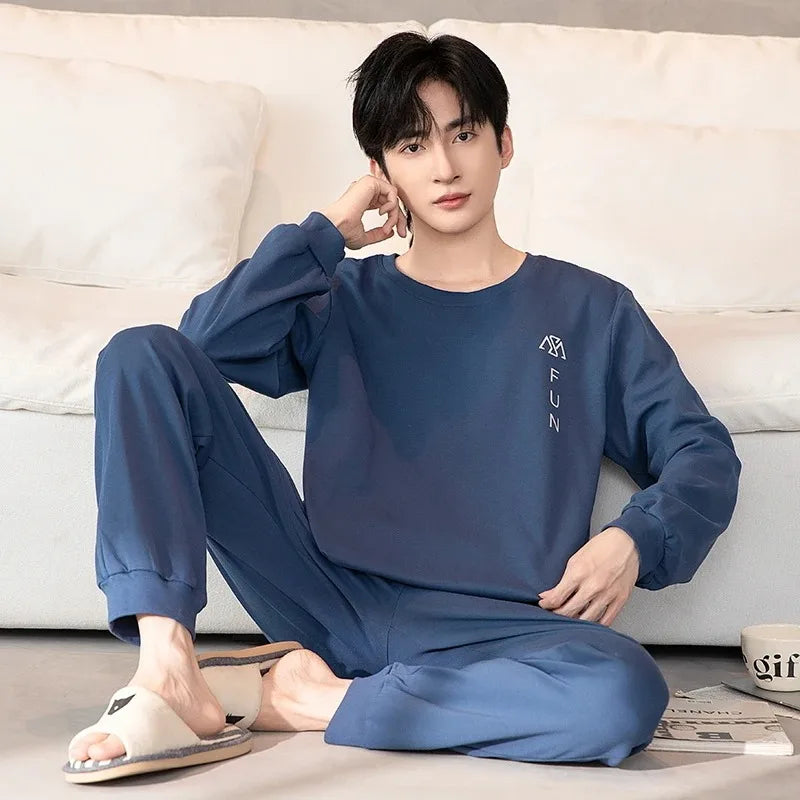 Autumn Cotton Pijama for Men Plus Size 3XL Lounge Pyjamas Set Male 2 Pieces Set Sleepwear Sleeping Top Pant Home Suit 2022