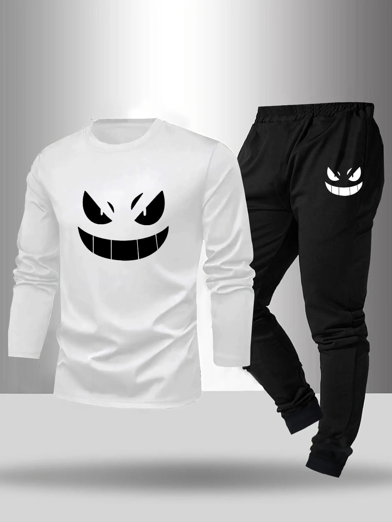 2-piece set of men's pajamas for spring summer autumn winter long sleeved pants geometric pattern base shirt home suit set