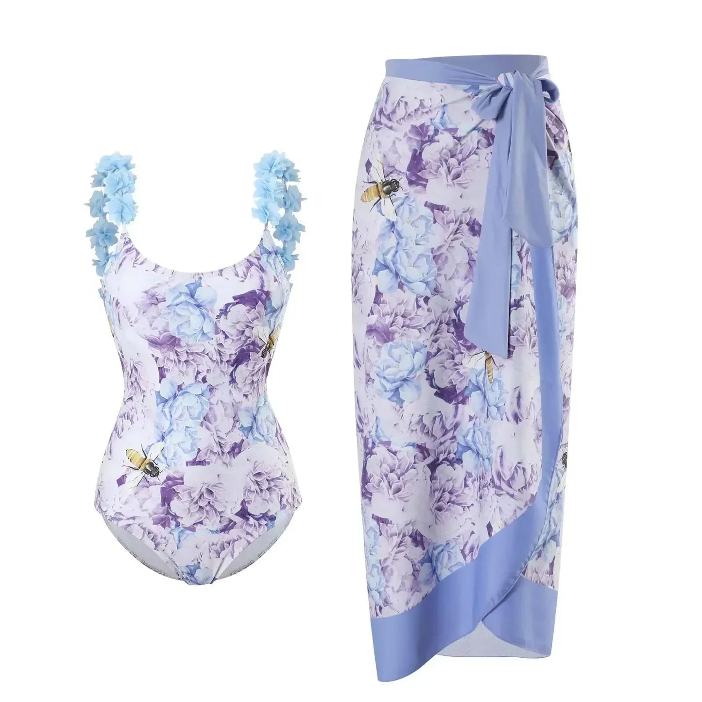 2026 New 2-Piece Women Bikini Set Bodysuit Skirt Cover Ups Sets Women Swimsuit Bandage Bathing Fashion Print Splice Beach Suit