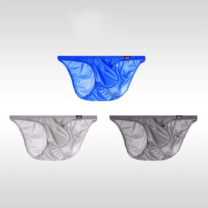 3PCS Japanese men's underwear ice silk low waist sexy triangle pants U convex three-dimensional silky tight