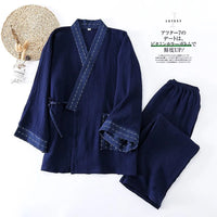 New Men's Cotton Pajama Sets Japanese Kimono Plus Size Long Sleeve Pant Suit Casual Comfortable Home Service Two-piece Sleepwear