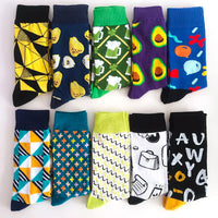 10 Pairs/Lot Funny Happy Men Socks Crew Socks Colorful Combed Cotton Christmas Rhombus Casual Fashion Autumn Big Size Men Socks