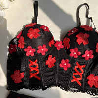 Diccvicc Lingerie for Women Floral Embroidery Sexy Lace Push Up Bra Fancy Garter Set Cute Girl Female Underwear Exotic Apparel