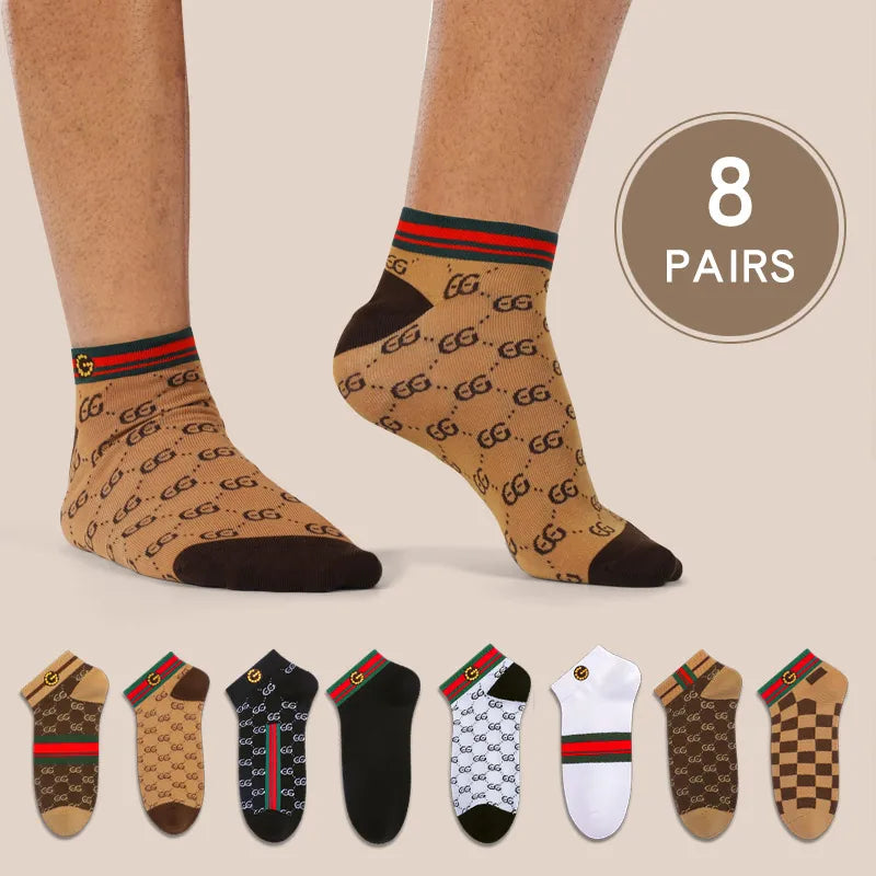 8 pairs of retro business four season cotton short tube socks, soft and breathable, one size fits all men's ankle socks
