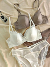 French Thin Cup Lingerie Set Sexy Lace Bras High Quality Women Underwear Wireless Push Up Brassiere Breathable Bras Panties Set