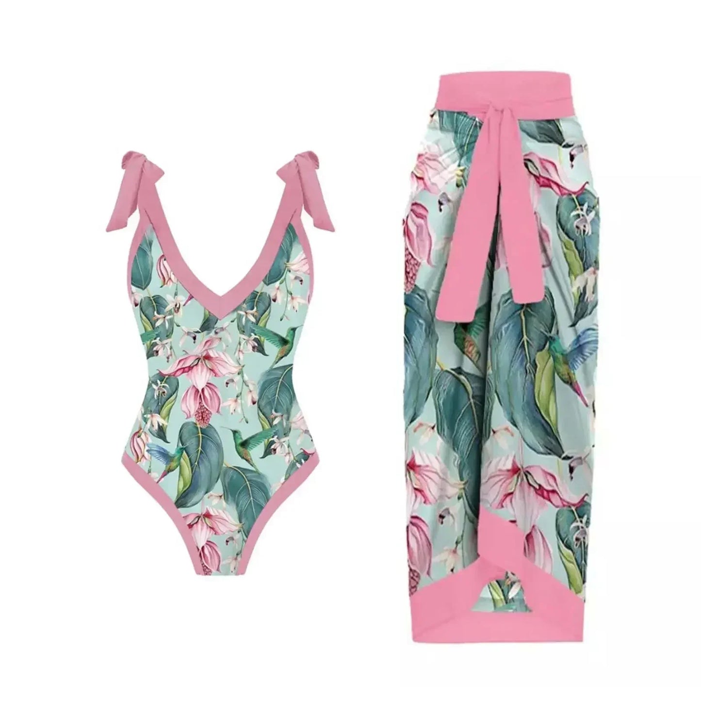 2026 New 2-Piece Women Bikini Set Bodysuit Skirt Cover Ups Sets Women Swimsuit Bandage Bathing Fashion Print Splice Beach Suit