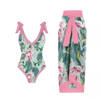 2026 New 2-Piece Women Bikini Set Bodysuit Skirt Cover Ups Sets Women Swimsuit Bandage Bathing Fashion Print Splice Beach Suit