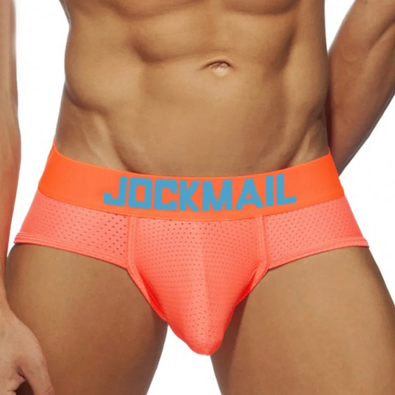 Jockmail New Men Underwear Triangle Underwear Mesh Breathable Sports Fitness Brave Person Boxer Hombre Sexy Ropa Interior Hombre