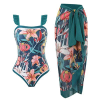 2026 New 2-Piece Women Bikini Set Bodysuit Skirt Cover Ups Sets Women Swimsuit Bandage Bathing Fashion Print Splice Beach Suit