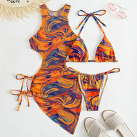 3 Pieces Bikini Set Women Leopard Halter Sexy Swimsuit 2026 Bikinis With Beach Cover Up Swimwear Backless Bandage Bathing Suit