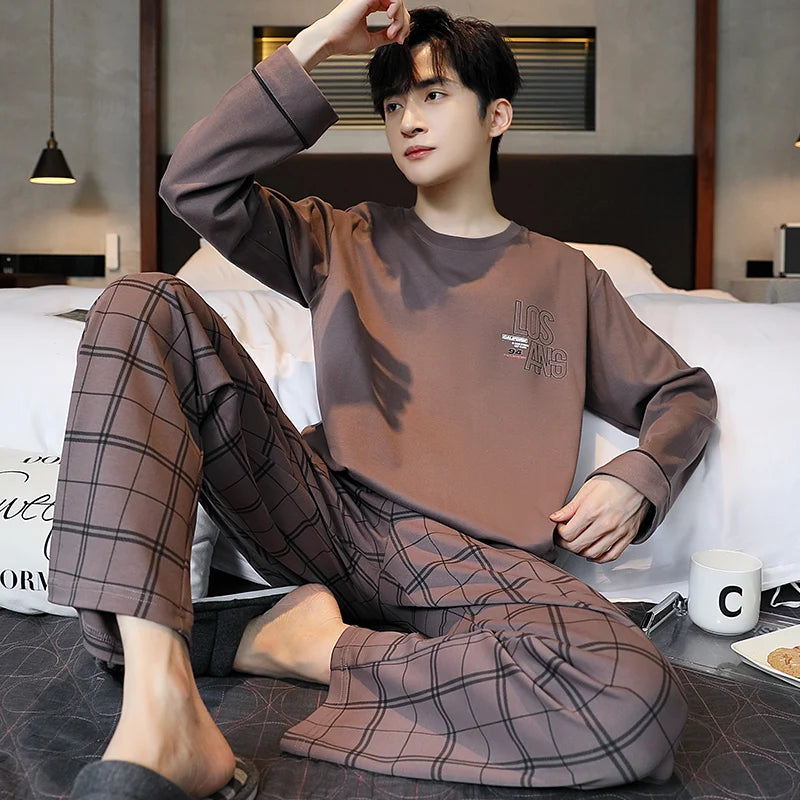 Autumn Cotton Pijama for Men Plus Size 3XL Lounge Pyjamas Set Male 2 Pieces Set Sleepwear Sleeping Top Pant Home Suit 2022