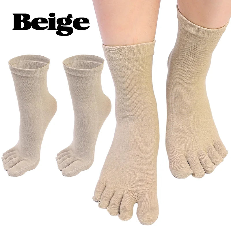 1-5Pairs Five/Two Fingers Toe Socks Breathable Autumn Socks Unisex Sports Running Absorb Sweat Antibacterial Mid-calf Socks 2025