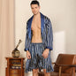 Men Pajamas Satin Kimono Robe Gown With Pants Thin Nightgown Two-pieces Bathrobe&Trousers Suit Summer Long Sleeve Nightwear