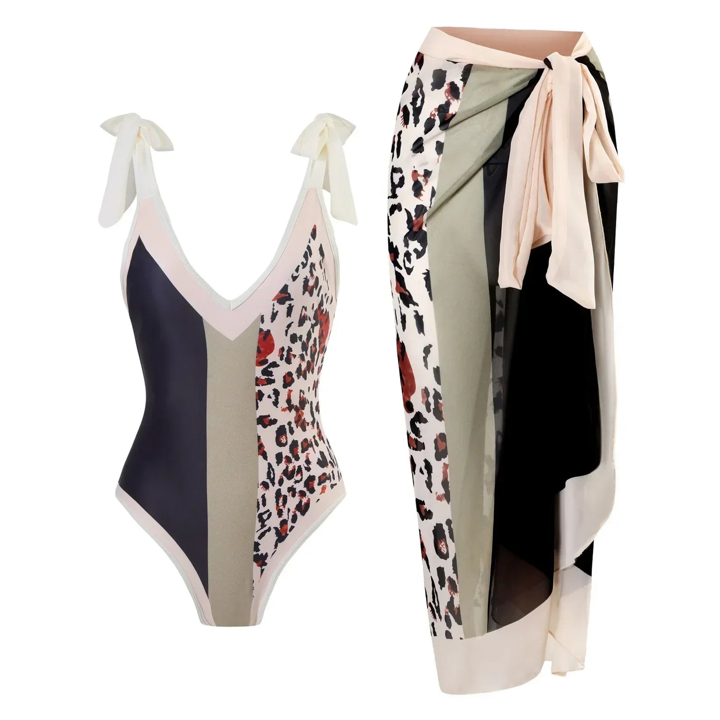 2026 New 2-Piece Women Bikini Set Bodysuit Skirt Cover Ups Sets Women Swimsuit Bandage Bathing Fashion Print Splice Beach Suit