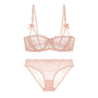 Varsbaby Sexy Lace Bra Underwear Set 2pcs Half Cup Bra Breathable See-through Briefs Sexy Lingerie plus size bra set