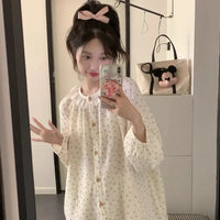Women Plus Size Pajamas Autumn and Winter Long-Sleeved Trousers Student Homewear Two-Piece Round Neck Floral Wearable Pajamas