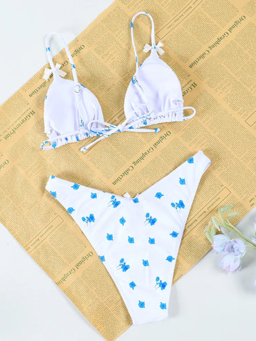 ZRTAK Triangle Bikini Set Women Swimsuit Halte Bikini Sexy Swimwear Thongs Bathing Suits Print Color Beachwear Brazilian Biquini