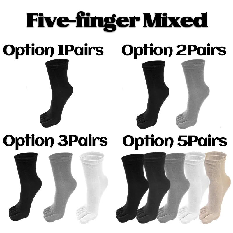 1-5Pairs Five/Two Fingers Toe Socks Breathable Autumn Socks Unisex Sports Running Absorb Sweat Antibacterial Mid-calf Socks 2025