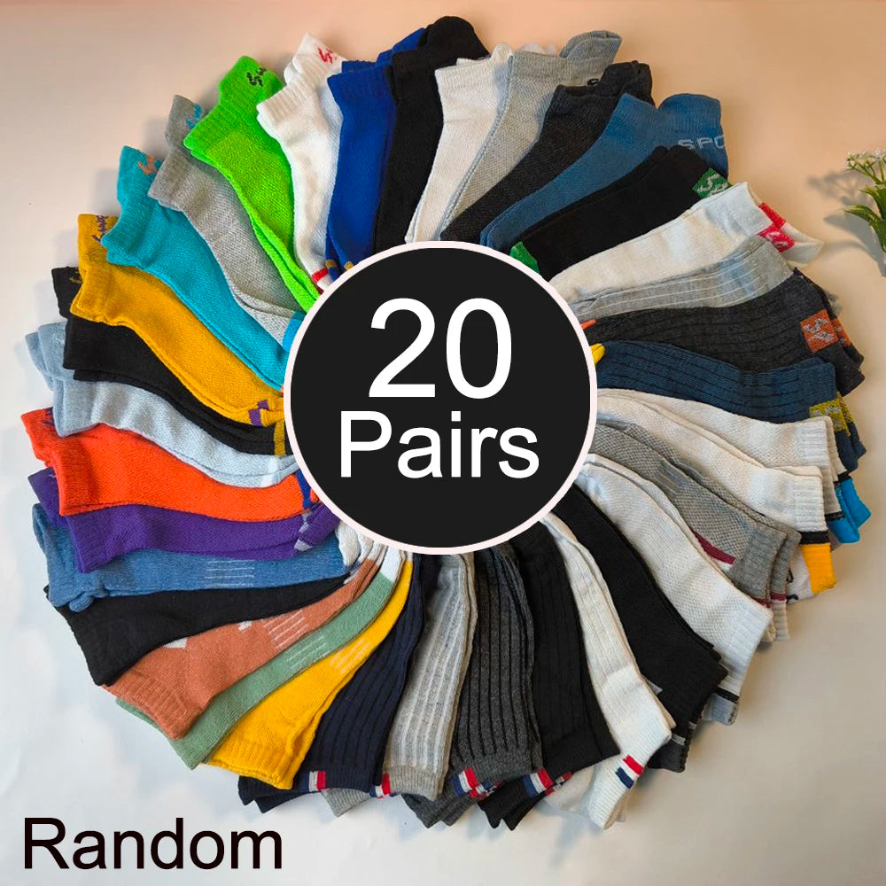 10/20/30 Pairs Random Men Socks Fashionable Letter Stripes Comfortable Breathable Sweat Absorbing Sports and Casual Ankle Socks
