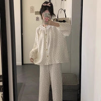 Women Plus Size Pajamas Autumn and Winter Long-Sleeved Trousers Student Homewear Two-Piece Round Neck Floral Wearable Pajamas