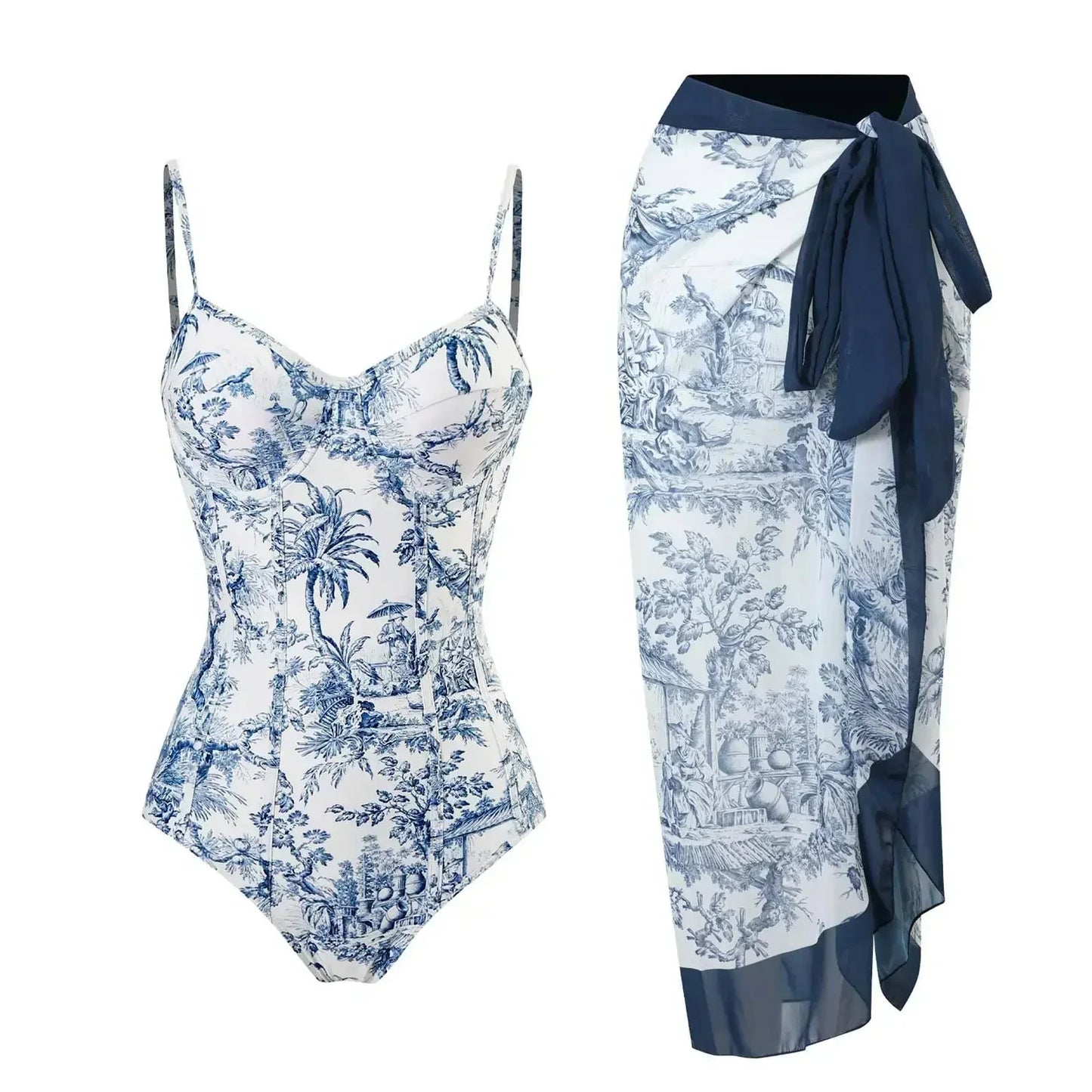 2026 New 2-Piece Women Bikini Set Bodysuit Skirt Cover Ups Sets Women Swimsuit Bandage Bathing Fashion Print Splice Beach Suit