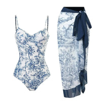 2026 New 2-Piece Women Bikini Set Bodysuit Skirt Cover Ups Sets Women Swimsuit Bandage Bathing Fashion Print Splice Beach Suit