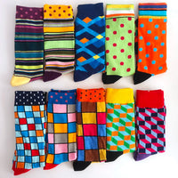 10 Pairs/Lot Funny Happy Men Socks Crew Socks Colorful Combed Cotton Christmas Rhombus Casual Fashion Autumn Big Size Men Socks