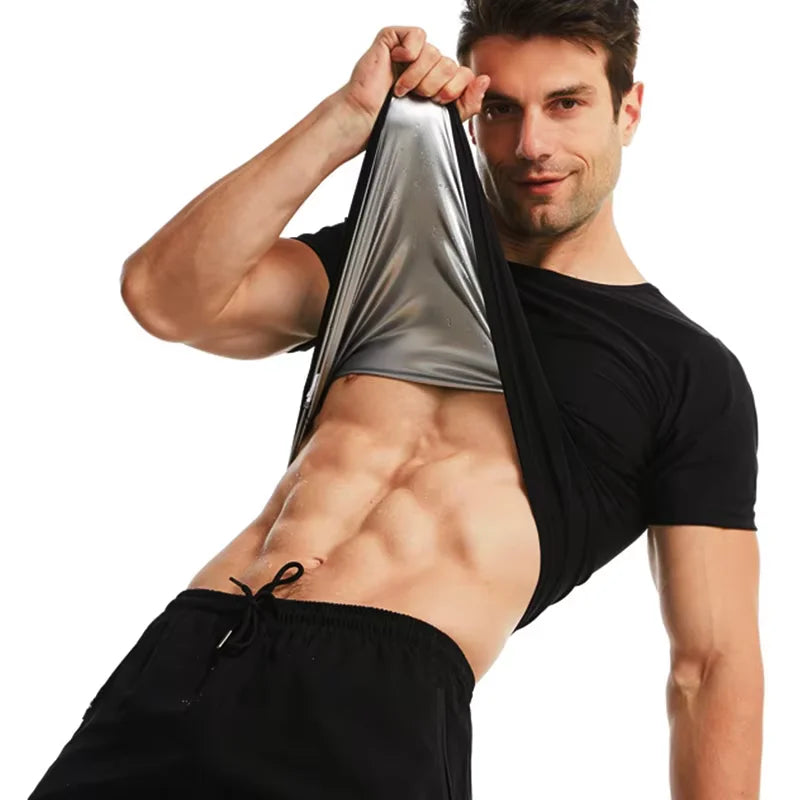 Men Sauna Sweat Short Sleeves Heat Trapping Shirts Sauna Suits Shapewear Waist Slimming Shaper Tops Workout Compression Shirts