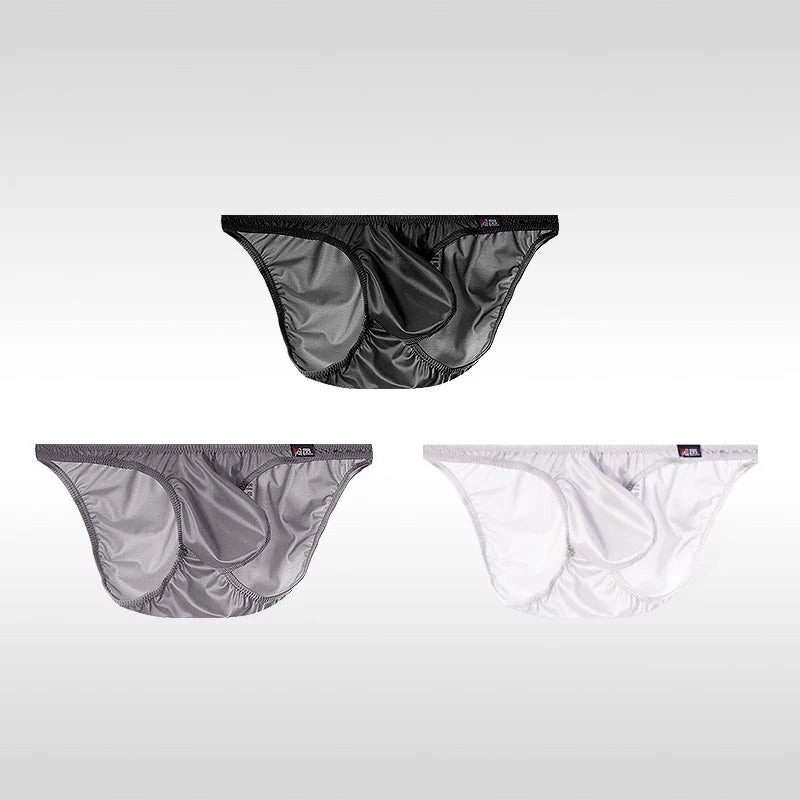 3PCS Japanese men's underwear ice silk low waist sexy triangle pants U convex three-dimensional silky tight