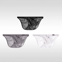 3PCS Japanese men's underwear ice silk low waist sexy triangle pants U convex three-dimensional silky tight
