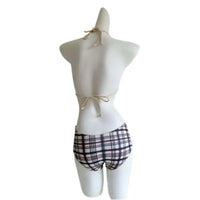 Low-Waist Plaid Bikini with Drawstring Strap Thermal Spring Swimsuit Women's Fashionable Vintage Lace Detailing By-Jane
