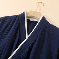 2025 New Japanese Kimono Robe Spring/Summer Men Nightgown 100% Cotton Large Size Bathrobe Men's Mid Length Home Robes Pajamas