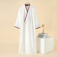 2025 New Japanese Kimono Robe Spring/Summer Men Nightgown 100% Cotton Large Size Bathrobe Men's Mid Length Home Robes Pajamas