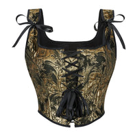 Blue Jacquard Corset Sexy Shoulder Straps Overbust Bustiers Crop Top Lace Up Brocade Vest Lingerie Gothic For Women Outfit