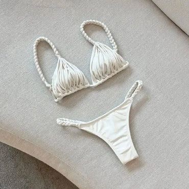 Sexy Braid Bikini Swimsuit Brazilan Bikini Set Swimwear for Women High Leg Halter Two Piece Bathing Suits Summer Female