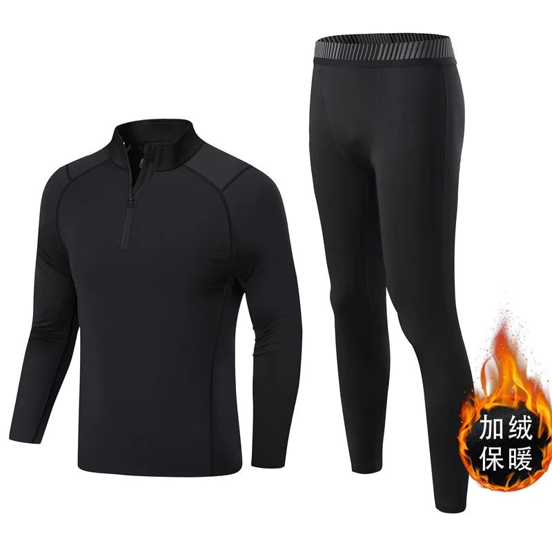 Fleece Underwear Men's Winter Thermal Shirt Pants First layer Long johns Warm Sweat Suit Compression Base Layer Sports tights