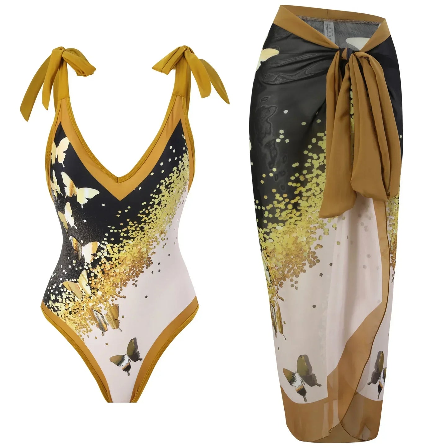 2026 New 2-Piece Women Bikini Set Bodysuit Skirt Cover Ups Sets Women Swimsuit Bandage Bathing Fashion Print Splice Beach Suit