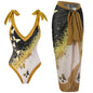 2026 New 2-Piece Women Bikini Set Bodysuit Skirt Cover Ups Sets Women Swimsuit Bandage Bathing Fashion Print Splice Beach Suit
